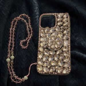 Rhinestone Pink Phone Case with Chain